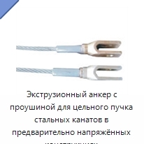 Экструзионный анкер с проушиной для цельного пучка стальных канатов в предварительно напряжённых конструкциях
