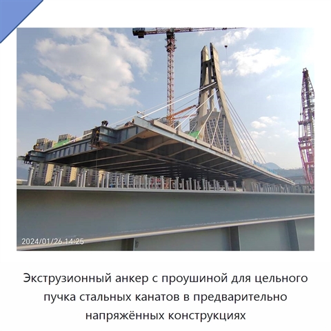 Экструзионный анкер с проушиной для цельного пучка стальных канатов в предварительно напряжённых конструкциях