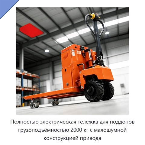 Полностью электрическая тележка для поддонов грузоподъёмностью 2000 кг с малошумной конструкцией привода