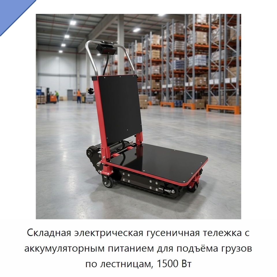 Складная электрическая гусеничная тележка с аккумуляторным питанием для подъёма грузов по лестницам, 1500 Вт — Ручные грузовые тележки
