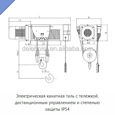 Электрическая канатная таль с тележкой, дистанционным управлением и степенью защиты IP54 — Электротали