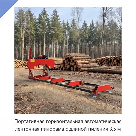 Портативная горизонтальная автоматическая ленточная пилорама с длиной пиления 3,5 м