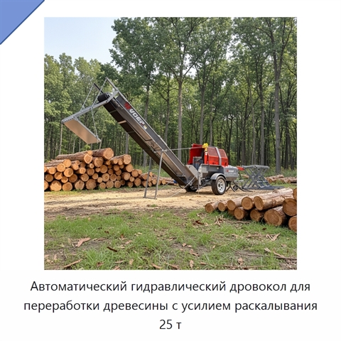 Автоматический гидравлический дровокол для переработки древесины с усилием раскалывания 25 т