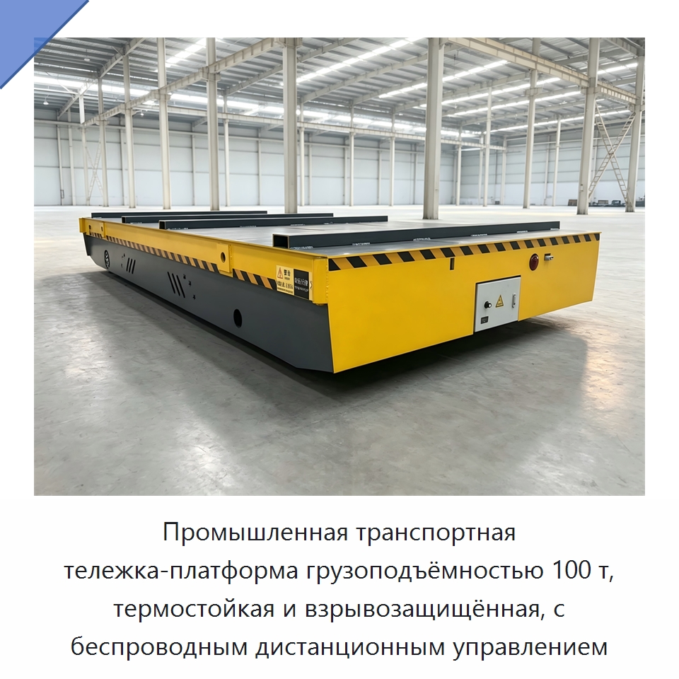 Промышленная транспортная тележка-платформа грузоподъёмностью 100 т, термостойкая и взрывозащищённая, с беспроводным дистанционным управлением — Специальное подъемно-транспортное оборудование