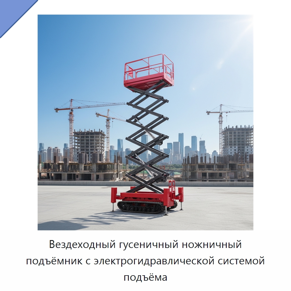 Вездеходный гусеничный ножничный подъёмник с электрогидравлической системой подъёма — Подъемные столы
