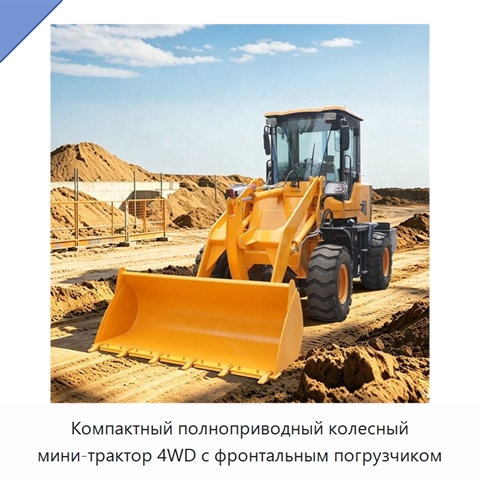 Компактный полноприводный колесный мини-трактор 4WD с фронтальным погрузчиком