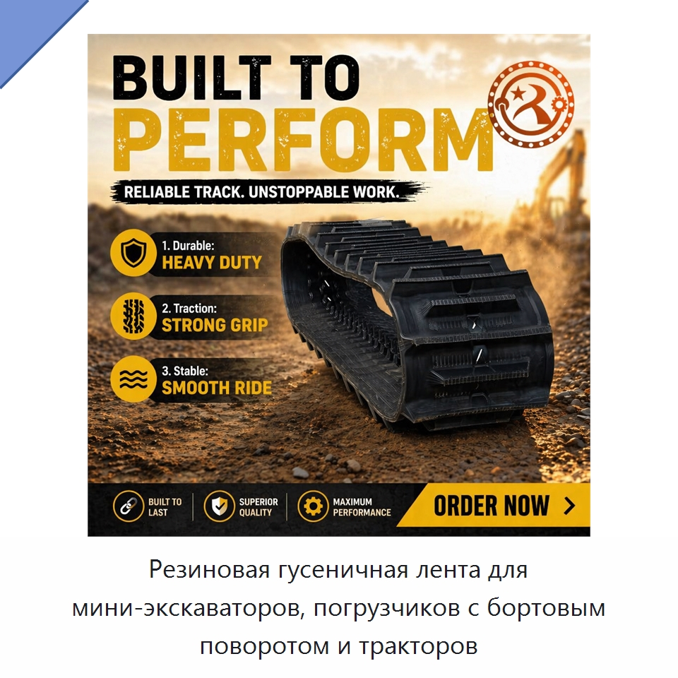 Резиновая гусеничная лента для мини-экскаваторов, погрузчиков с бортовым поворотом и тракторов