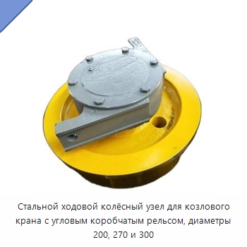 Стальной ходовой колёсный узел для козлового крана с угловым коробчатым рельсом, диаметры 200, 270 и 300 — Колесные опоры