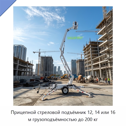Прицепной стреловой подъёмник 12, 14 или 16 м грузоподъёмностью до 200 кг