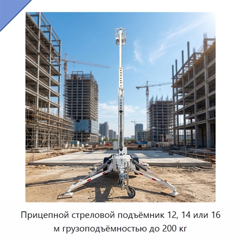 Прицепной стреловой подъёмник 12, 14 или 16 м грузоподъёмностью до 200 кг