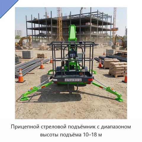 Прицепной стреловой подъёмник с диапазоном высоты подъёма 10–18 м