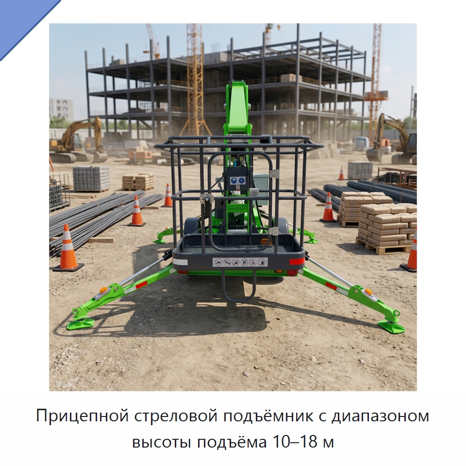 Прицепной стреловой подъёмник с диапазоном высоты подъёма 10–18 м — Подъемные столы