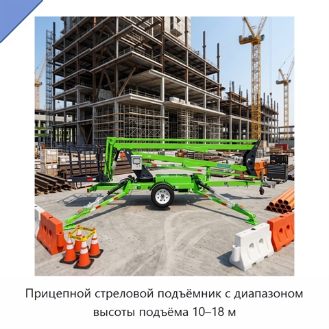 Прицепной стреловой подъёмник с диапазоном высоты подъёма 10–18 м