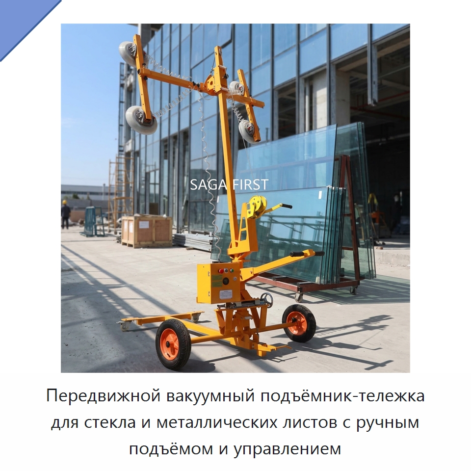Передвижной вакуумный подъёмник-тележка для стекла и металлических листов с ручным подъёмом и управлением — Вакуумные грузозахваты