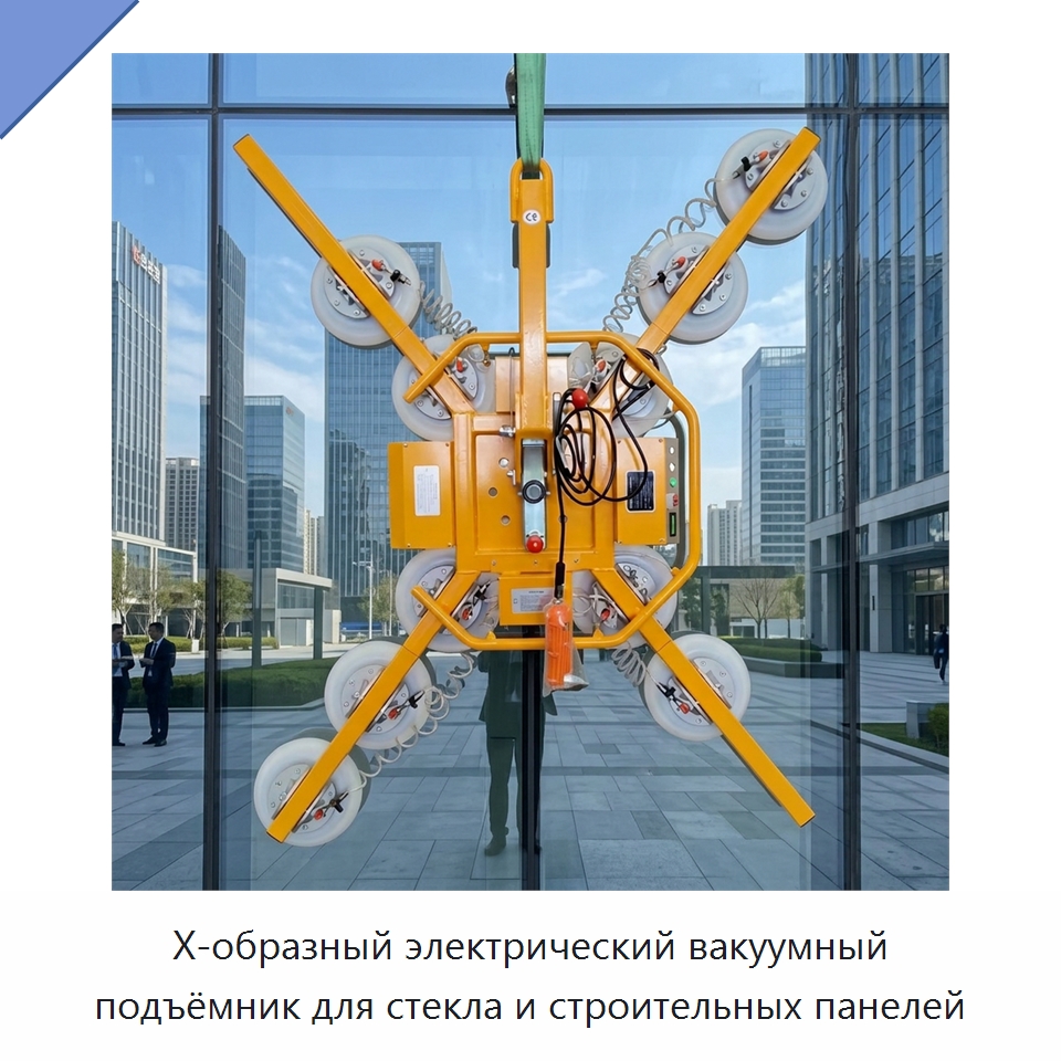 X-образный электрический вакуумный подъёмник для стекла и строительных панелей — Вакуумные грузозахваты