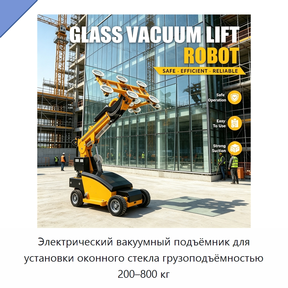 Электрический вакуумный подъёмник для установки оконного стекла грузоподъёмностью 200–800 кг — Вакуумные грузозахваты