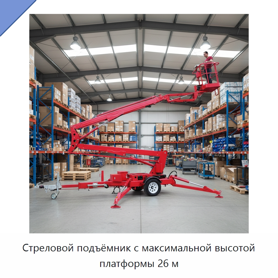 Стреловой подъёмник с максимальной высотой платформы 26 м — Подъемные столы