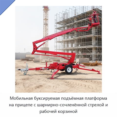 Мобильная буксируемая подъёмная платформа на прицепе с шарнирно-сочленённой стрелой и рабочей корзиной