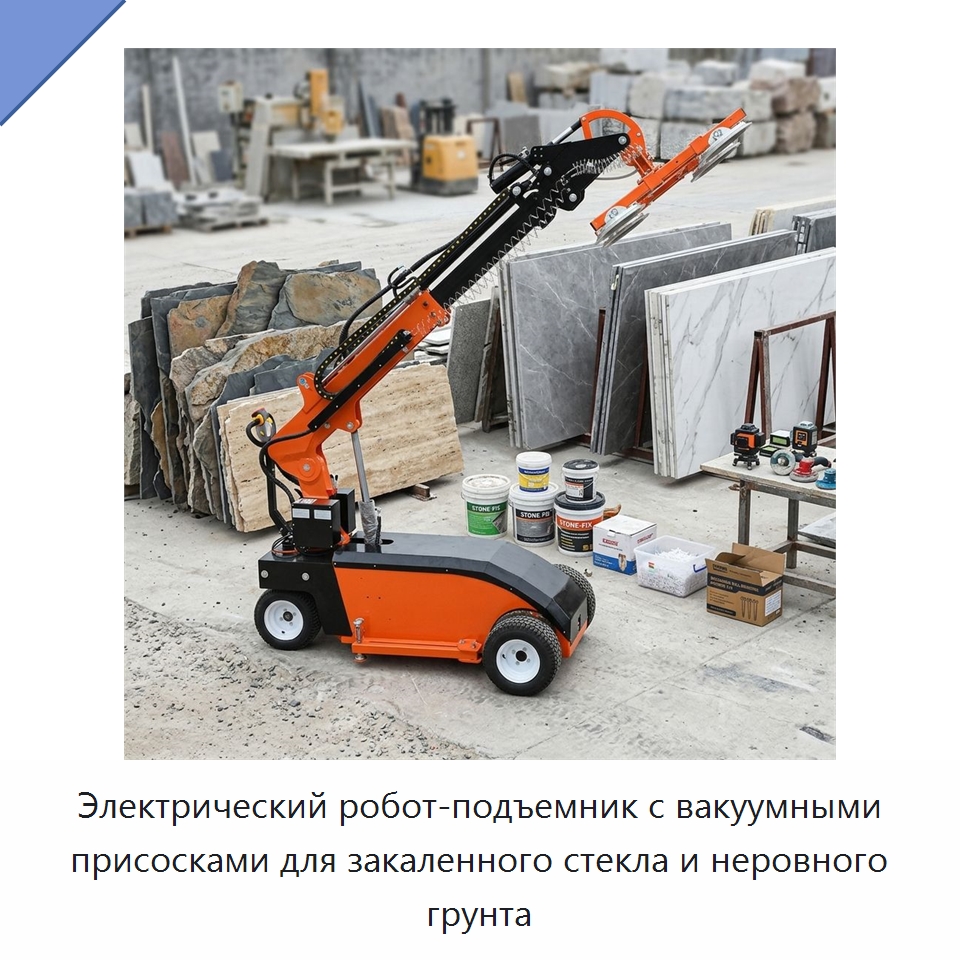 Электрический робот-подъемник с вакуумными присосками для закаленного стекла и неровного грунта — Вакуумные грузозахваты