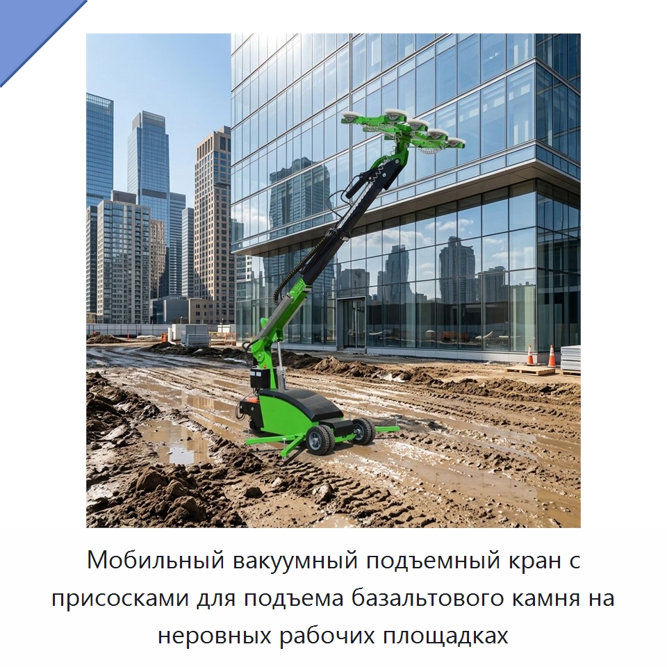 Мобильный вакуумный подъемный кран с присосками для подъема базальтового камня на неровных рабочих площадках — Вакуумные грузозахваты