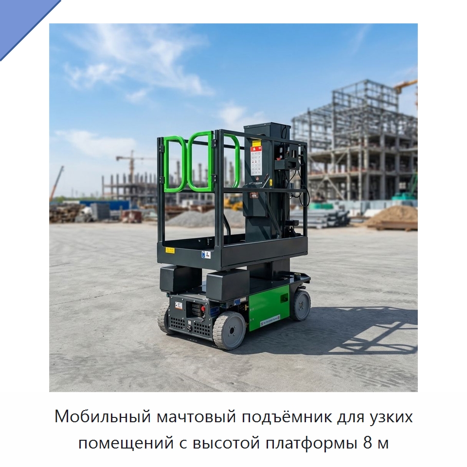 Мобильный мачтовый подъёмник для узких помещений с высотой платформы 8 м — Подъемные столы