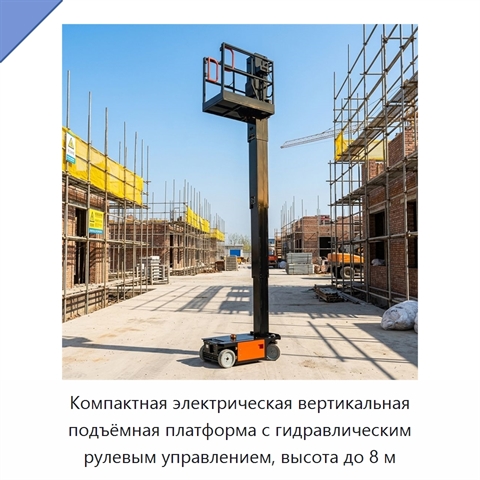 Компактная электрическая вертикальная подъёмная платформа с гидравлическим рулевым управлением, высота до 8 м