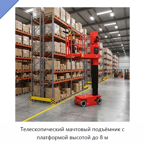 Телескопический мачтовый подъёмник с платформой высотой до 8 м