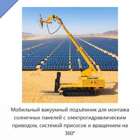 Мобильный вакуумный подъёмник для монтажа солнечных панелей с электрогидравлическим приводом, системой присосок и вращением на 360°