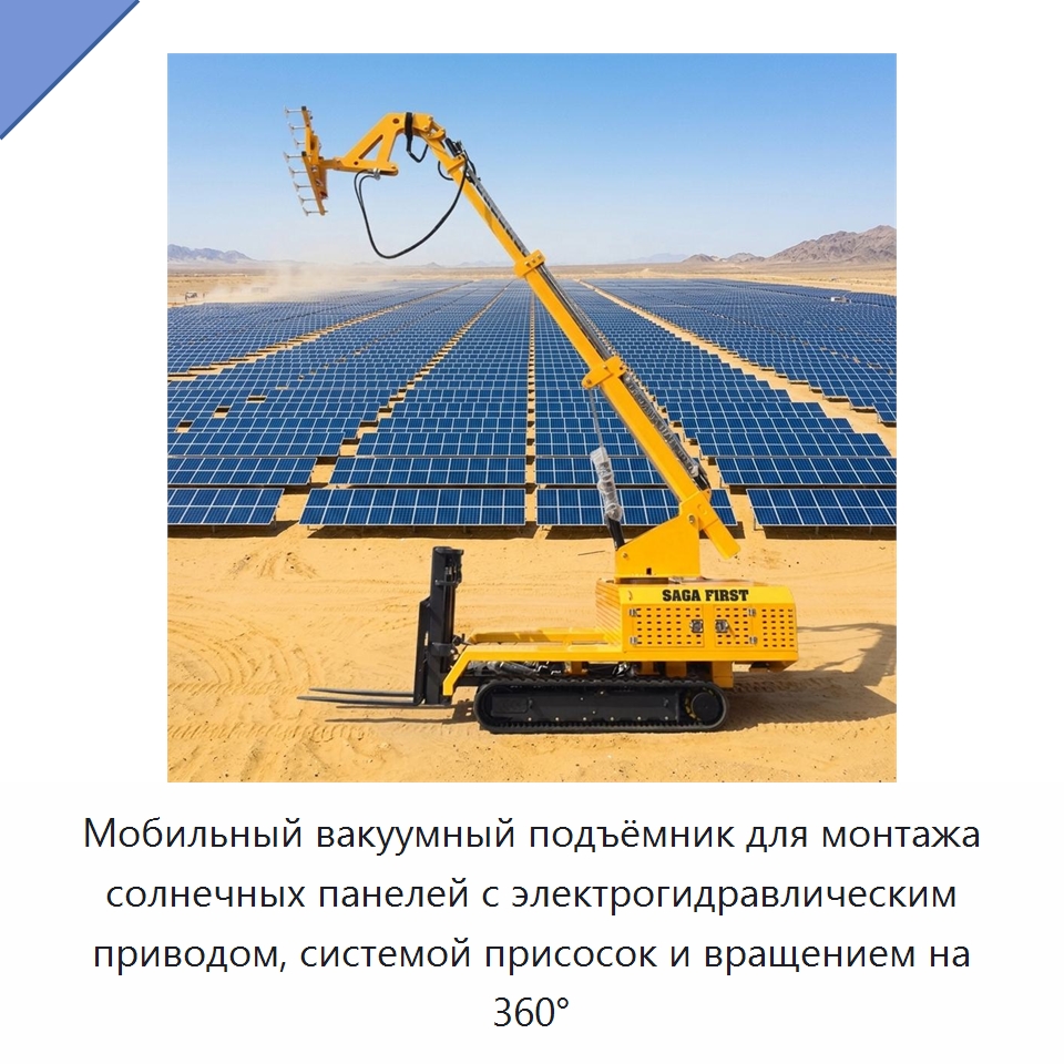 Мобильный вакуумный подъёмник для монтажа солнечных панелей с электрогидравлическим приводом, системой присосок и вращением на 360° — Вакуумные грузозахваты