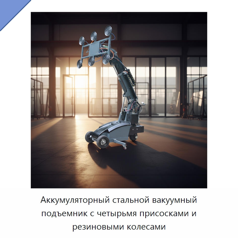 Аккумуляторный стальной вакуумный подъемник с четырьмя присосками и резиновыми колесами — Вакуумные грузозахваты