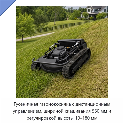 Гусеничная газонокосилка с дистанционным управлением, шириной скашивания 550 мм и регулировкой высоты 10–180 мм