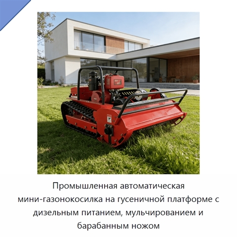 Промышленная автоматическая мини-газонокосилка на гусеничной платформе с дизельным питанием, мульчированием и барабанным ножом