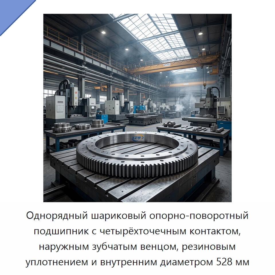 Однорядный шариковый опорно-поворотный подшипник с четырёхточечным контактом, наружным зубчатым венцом, резиновым уплотнением и внутренним диаметром 528 мм — Опорно-поворотные подшипники