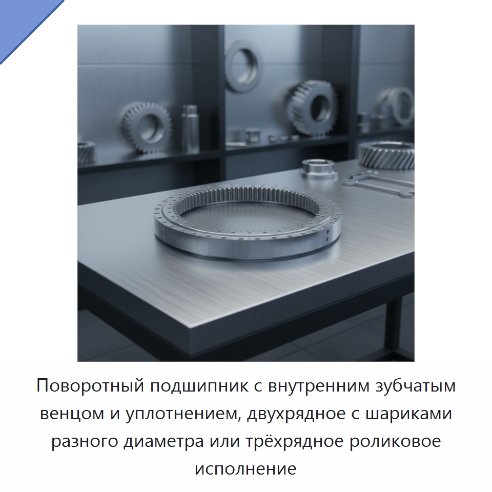 Поворотный подшипник с внутренним зубчатым венцом и уплотнением, двухрядное с шариками разного диаметра или трёхрядное роликовое исполнение — Опорно-поворотные подшипники