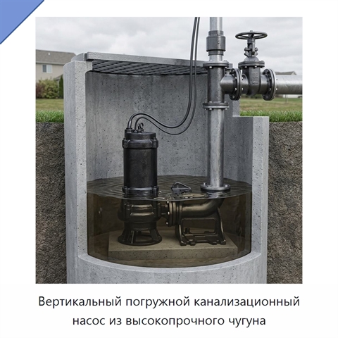 Вертикальный погружной канализационный насос из высокопрочного чугуна