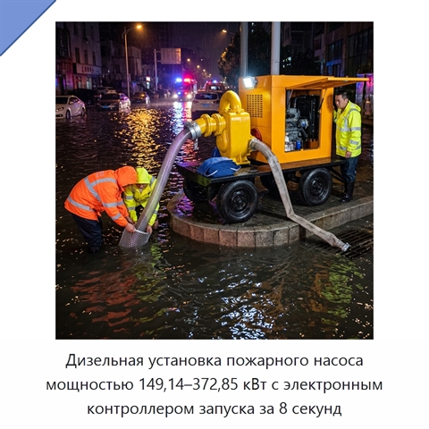 Дизельная установка пожарного насоса мощностью 149,14–372,85 кВт с электронным контроллером запуска за 8 секунд