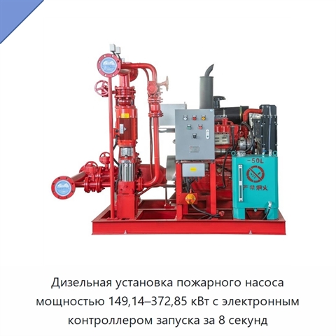 Дизельная установка пожарного насоса мощностью 149,14–372,85 кВт с электронным контроллером запуска за 8 секунд