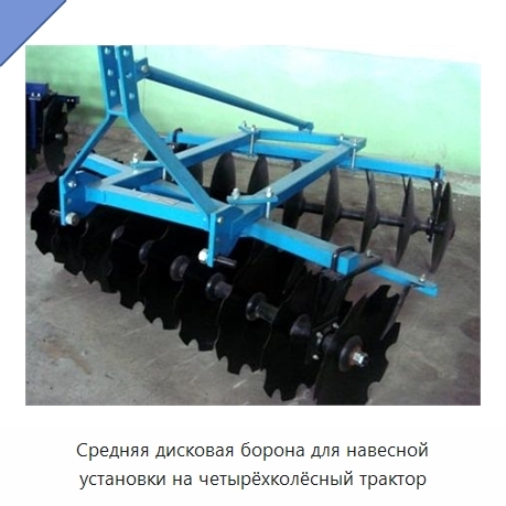 Средняя дисковая борона для навесной установки на четырёхколёсный трактор