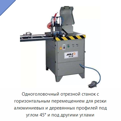Одноголовочный отрезной станок с горизонтальным перемещением для резки алюминиевых и деревянных профилей под углом 45° и под другими углами — Специальные машины и промышленное оборудование