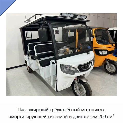 Пассажирский трёхколёсный мотоцикл с амортизирующей системой и двигателем 200 см³