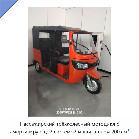 Пассажирский трёхколёсный мотоцикл с амортизирующей системой и двигателем 200 см³