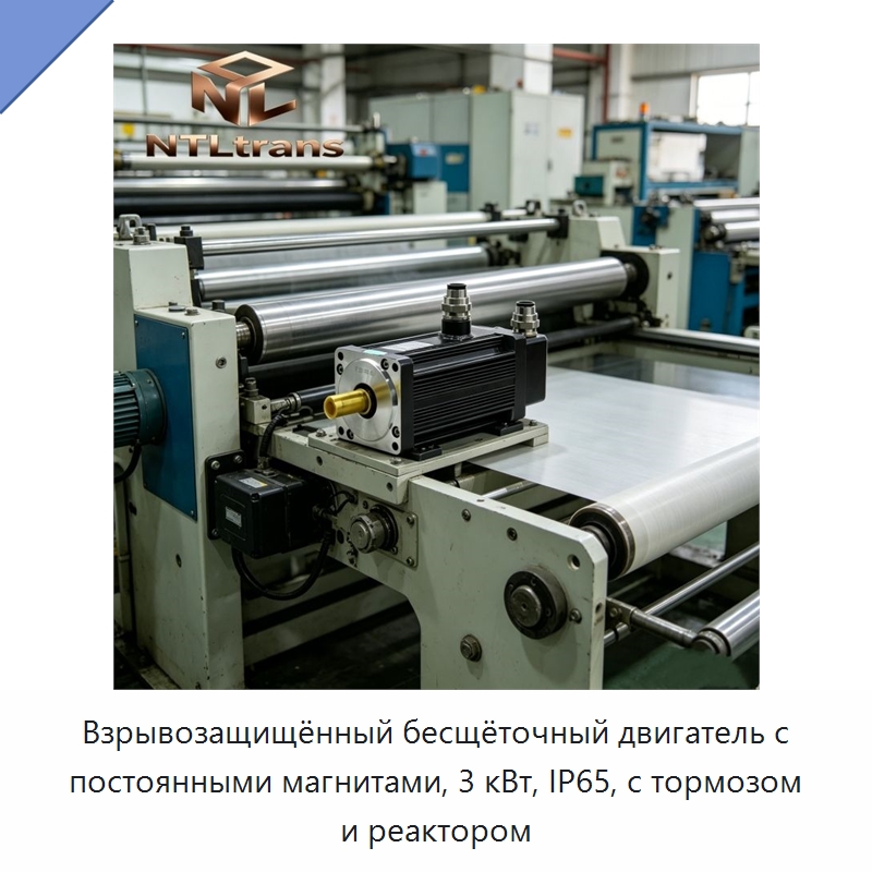 Взрывозащищённый бесщёточный двигатель с постоянными магнитами, 3 кВт, IP65, с тормозом и реактором — Электродвигатели постоянного тока