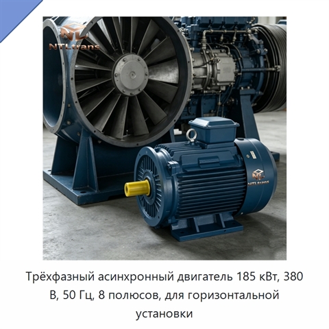 Трёхфазный асинхронный двигатель 185 кВт, 380 В, 50 Гц, 8 полюсов, для горизонтальной установки