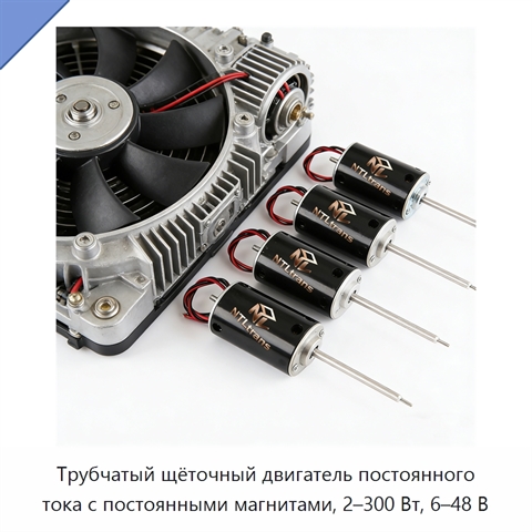Трубчатый щёточный двигатель постоянного тока с постоянными магнитами, 2–300 Вт, 6–48 В