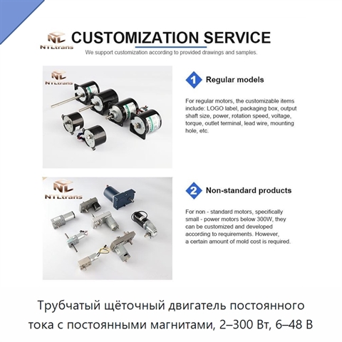 Трубчатый щёточный двигатель постоянного тока с постоянными магнитами, 2–300 Вт, 6–48 В
