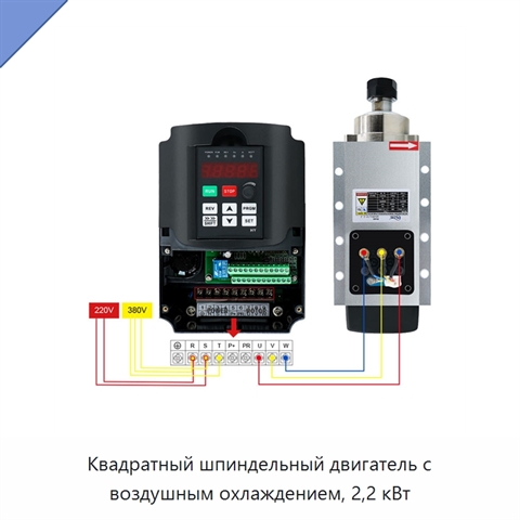 Квадратный шпиндельный двигатель с воздушным охлаждением, 2,2 кВт