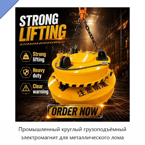 Промышленный круглый грузоподъёмный электромагнит для металлического лома