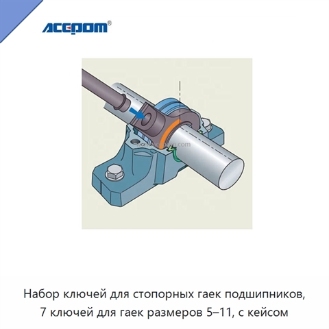 Набор ключей для стопорных гаек подшипников, 7 ключей для гаек размеров 5–11, с кейсом