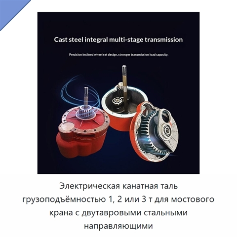 Электрическая канатная таль грузоподъёмностью 1, 2 или 3 т для мостового крана с двутавровыми стальными направляющими