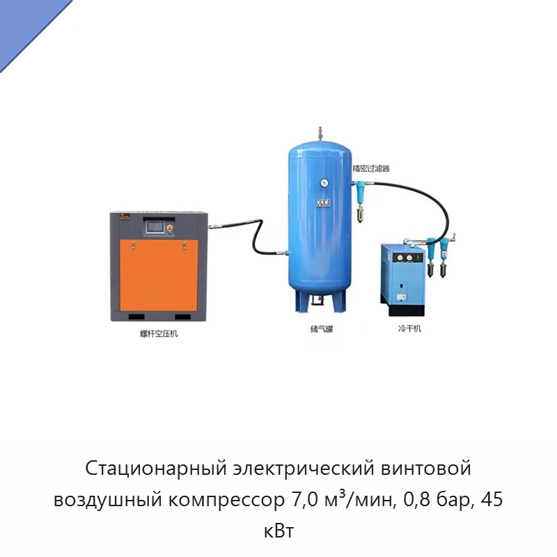 Стационарный электрический винтовой воздушный компрессор 7,0 м³/мин, 0,8 бар, 45 кВт — Промышленные компрессоры